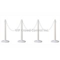 Vic Crowd Control Inc VIP Crowd Control 1842-4-32 14 in. Flat Base Plastic Stanchions - 32 ft. Chain; White; 4 Piece 1842-4-32